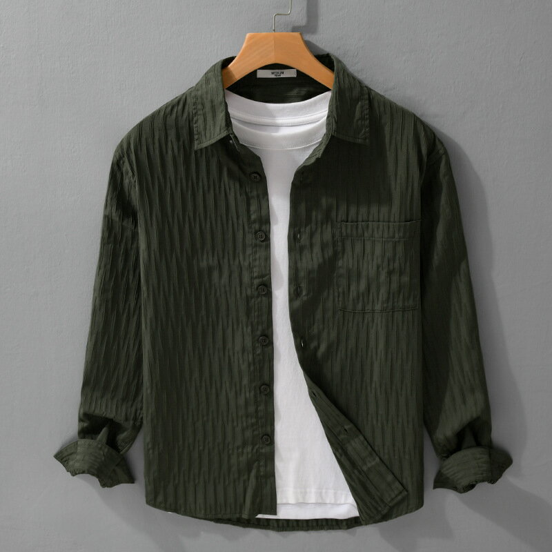 【巴黎精品】現貨+預購 男襯衫長袖上衣男日系寬鬆休閒襯衫男裝-春季簡約百搭紋理透氣男上衣3色a1kq77