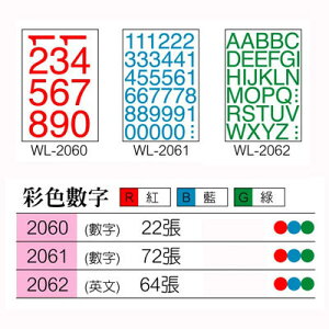 華麗牌 WL-2061 數字標籤 (小字) (16mm) (72 張/包)