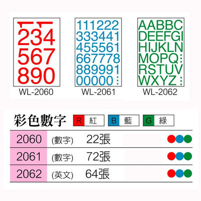 華麗牌 WL-2060 數字標籤 (大字) (32mm) (22 張/包) 0