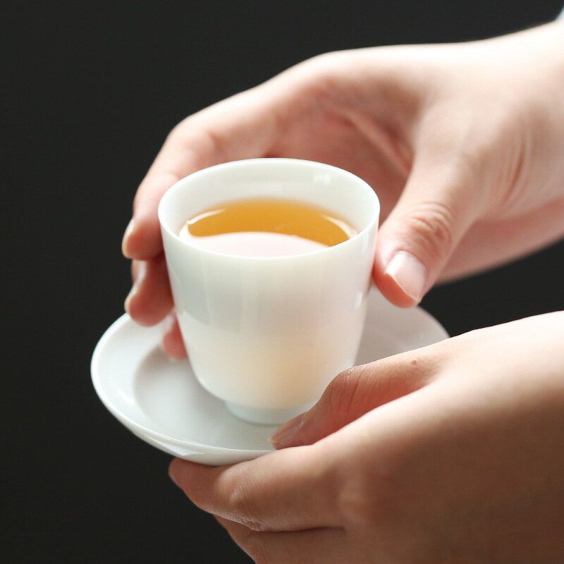 德化白瓷主人杯單杯陶瓷杯墊茶杯托套裝功夫茶具羊脂玉品茗杯茶盞