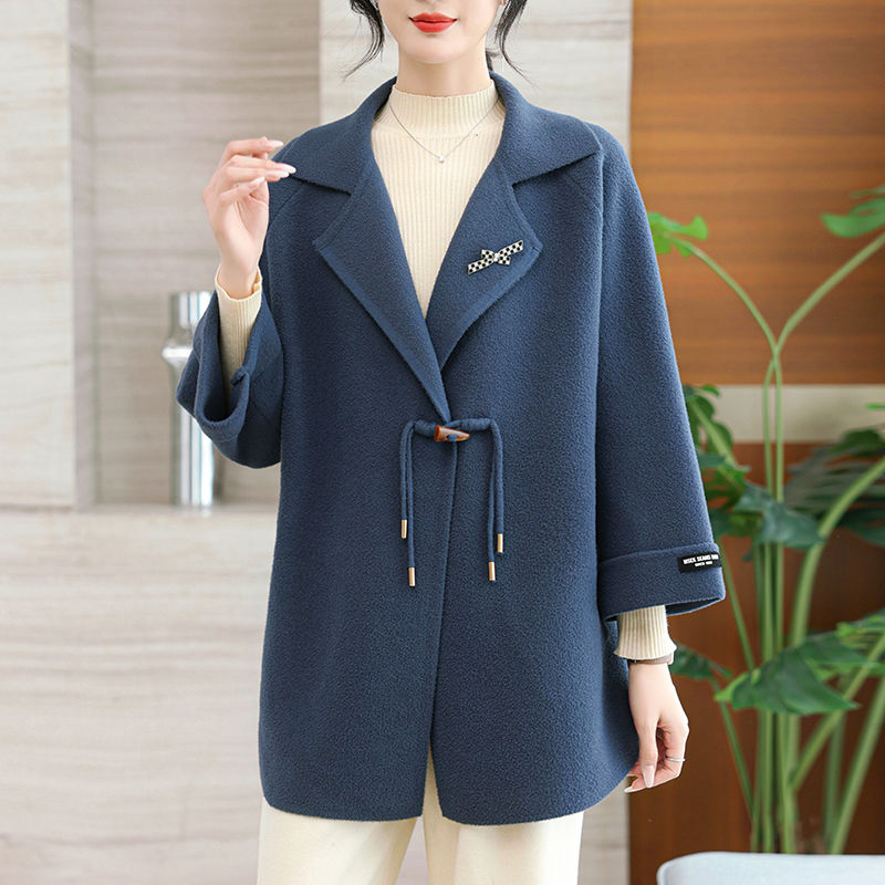 中老年媽媽外套新款2024秋裝中年婦女秋冬時尚洋氣雙面高貴呢大衣-享樂