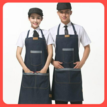 牛仔布圍裙 家居廚房短款圍腰男女韓版時尚咖啡奶茶店工作圍裙訂製LOGO店名 降價兩天