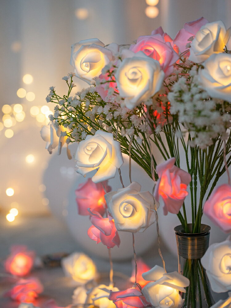 燈串 造型燈串 氛圍燈 玫瑰花彩燈串燈led室內求婚氛圍燈生日布置網紅少女房間臥室裝飾『cyd23385』