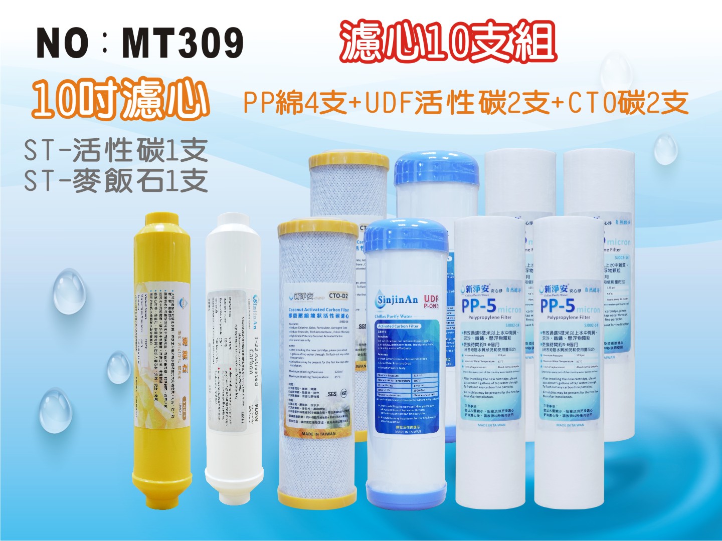 【龍門淨水】 10英吋年份套裝濾心10支組 飲水機 淨水器 RO純水機 過濾器(MT309)