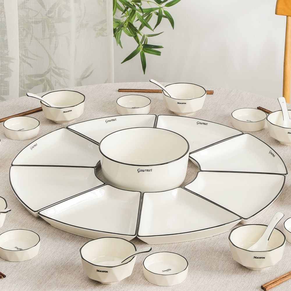 碗碟組合/碗碟/盤子/陶瓷碗 陶瓷碗碟盤套裝家用拼盤餐具組合釉下彩碗盤套裝高顏值盤子碗碗筷