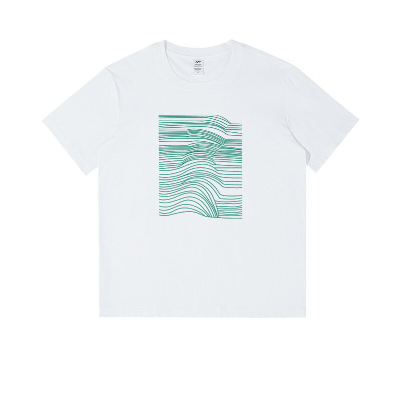 【喜挖】春夏季簡約線條印花短袖t恤男230g純棉百搭圓領內搭上衣女情侶裝 4