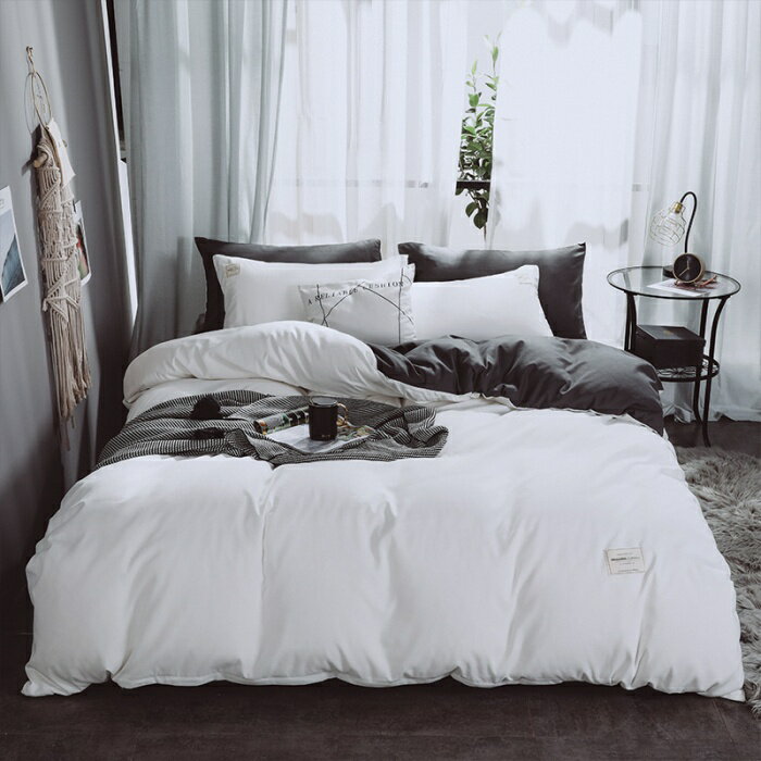 新款純色白色床包四件組-純色簡約適合裸睡床包 床單床套 被套 被單 枕頭套雙人標準加大床包四件組