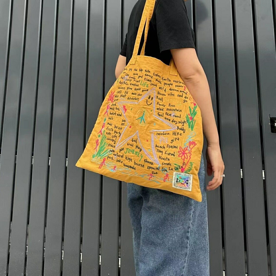 購物袋 泰國小眾hamblepie刺繡帆布包大容量復古單肩托特包時尚購物袋