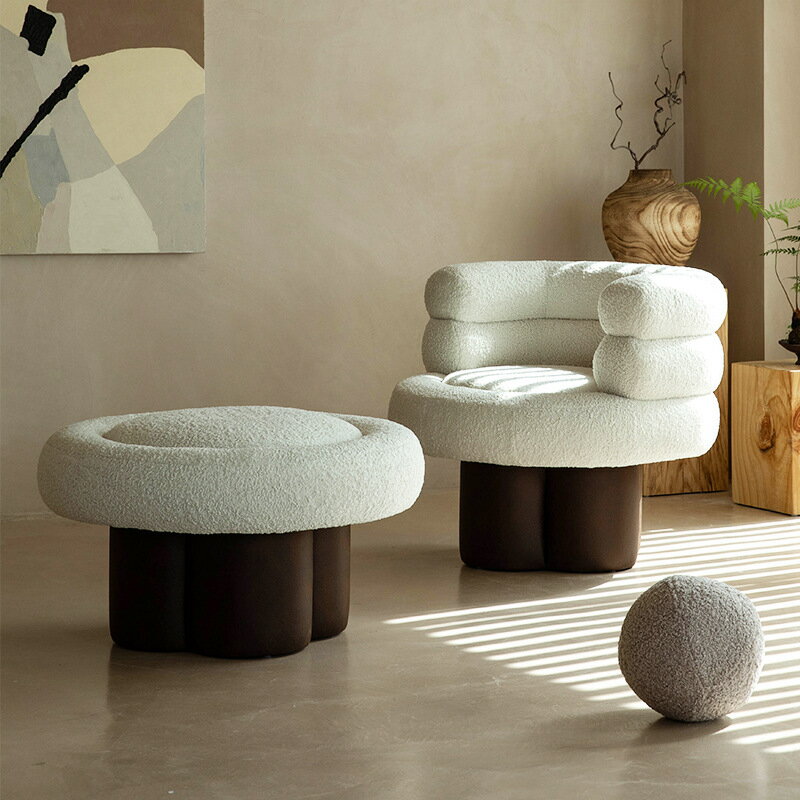 北歐小戶型網紅羊羔絨布藝拼色單人沙發椅簡約現代單人設計師沙發