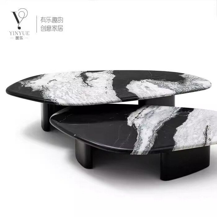 【北歐創意不規則】大理石茶几 客廳茶几 茶桌 邊桌 現代簡約茶几 異形設計 輕奢風 小戶型適用 耐刮耐磨 穩固承重