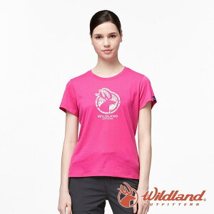 【wildland 荒野】女 彈性LOGO印花圓領上衣『桃紅』0A91603