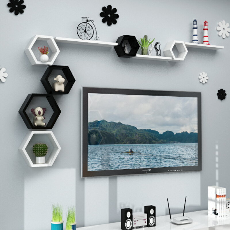 墻上置物架客廳電視背景墻面隔板影視墻壁掛裝飾墻櫃房間創意格子