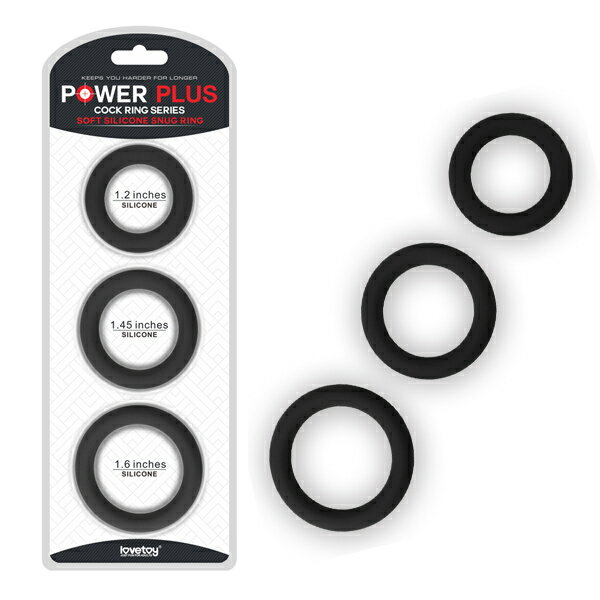 【送270ml潤滑液】●-POWER PLUS矽膠套環3入(薄)-黑