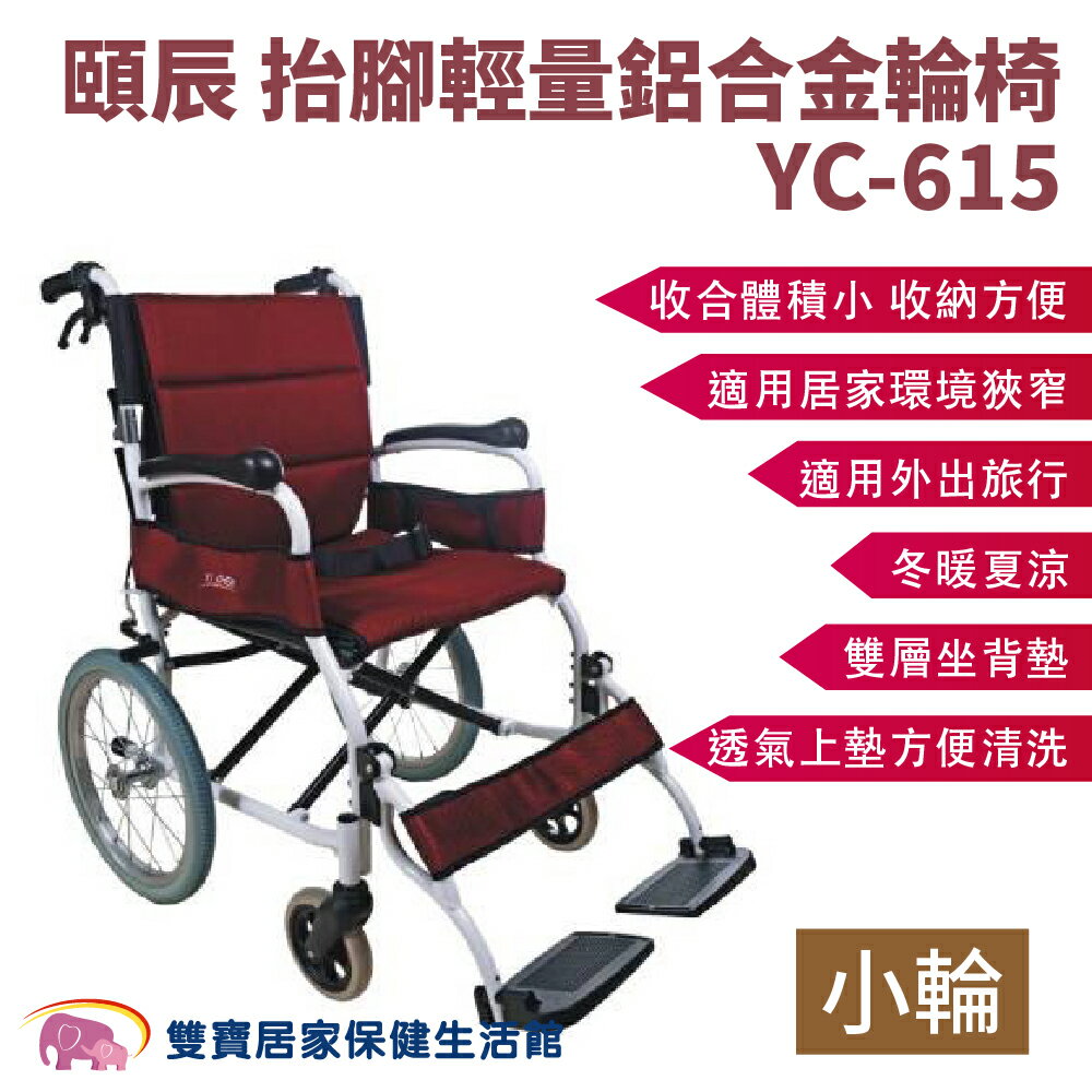 【免運】頤辰抬腳輕量鋁合金輪椅小輪YC-615 抬腳型 掀腳型 手動輪椅 機械式輪椅 居家用輪椅 外出輪椅 YC615