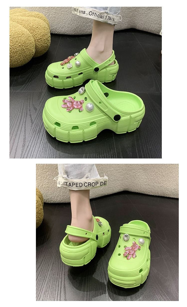 洞洞鞋 珍珠小熊增高厚底拖鞋 8