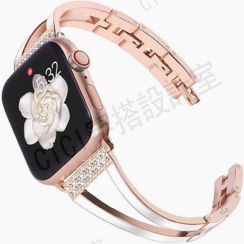 適用蘋果手錶Apple watch 45678代不鏽鋼錶帶 iwatch S8 SE 鑲鑽不鏽鋼滿鑽手鐲蘋果手錶錶帶【亞德機械五金家居】