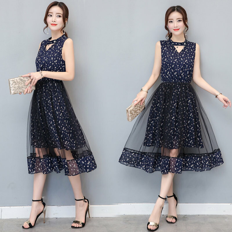 FINDSENSE G5 韓國時尚 網紗 連身裙 端莊 大氣 背心裙