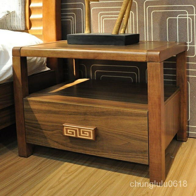 【熱銷】直銷中式簡約現代經濟型床頭儲物櫃實木橡木床頭櫃 衚桃色床邊櫃