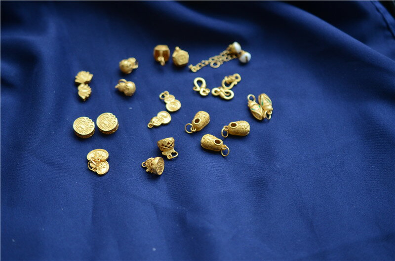 銀鍍金S925銀蓮花扣子鈴鐺金蟬小鎖葫蘆DIY小配飾小配件