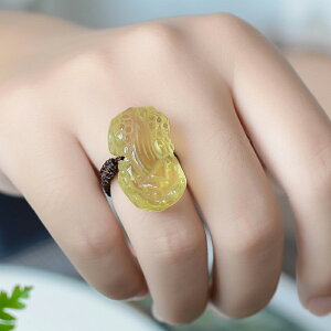 雁唐珠寶天然黃水晶貔貅戒指女戒指男情侶戒指水晶戒指男女