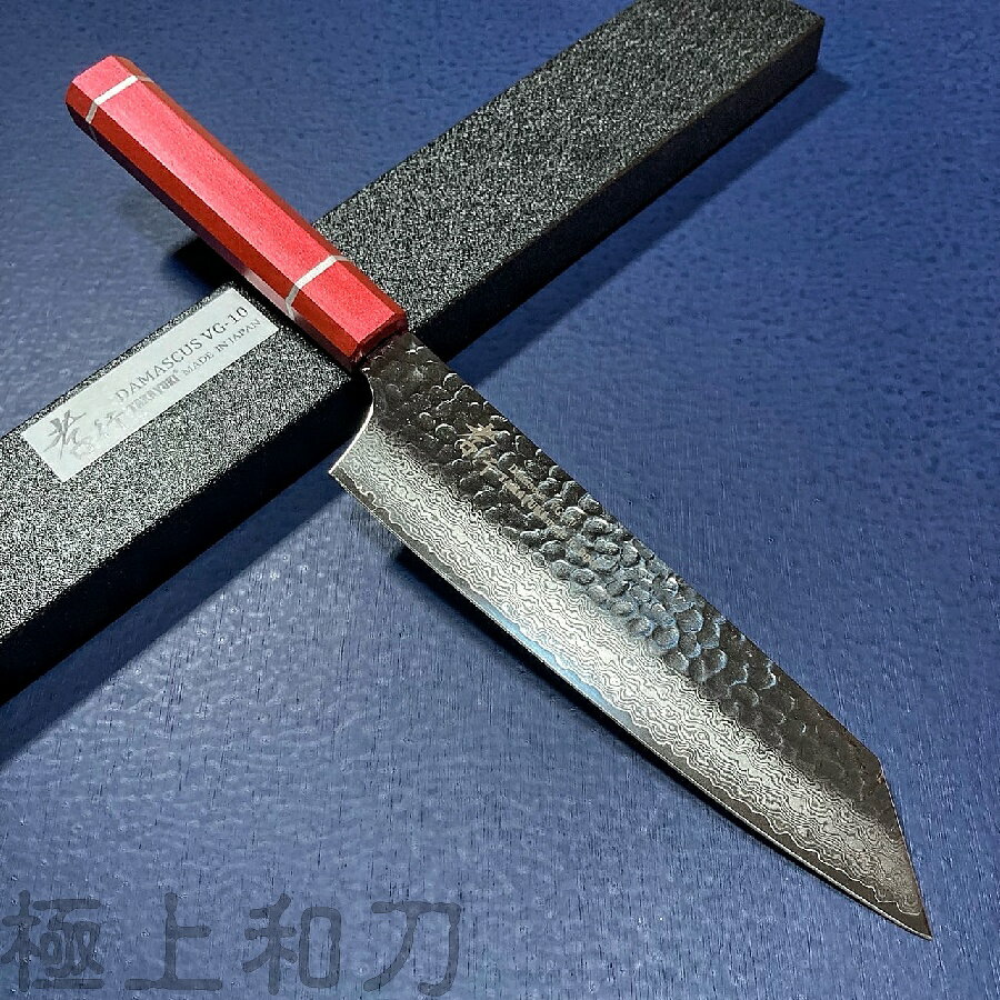 堺孝行 劍型牛刀 皇赤手柄 菜刀 萬用刀刀 33層大馬士革VG10 210mm 7988【極上和刀】【日本高品質菜刀】【領券滿額再折千6/30止】