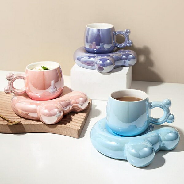 法風高顏值陶瓷杯碟套裝馬克杯下午茶杯子高級感咖啡杯廚房用品【木屋雜貨】