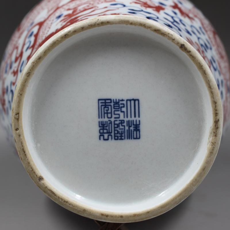 544清乾隆年制青花釉里紅穿花龍紋梅瓶全手工手繪精品高仿瓷器 544清乾隆年制青花釉里紅穿花龍紋梅瓶全手工手繪精品高仿瓷器