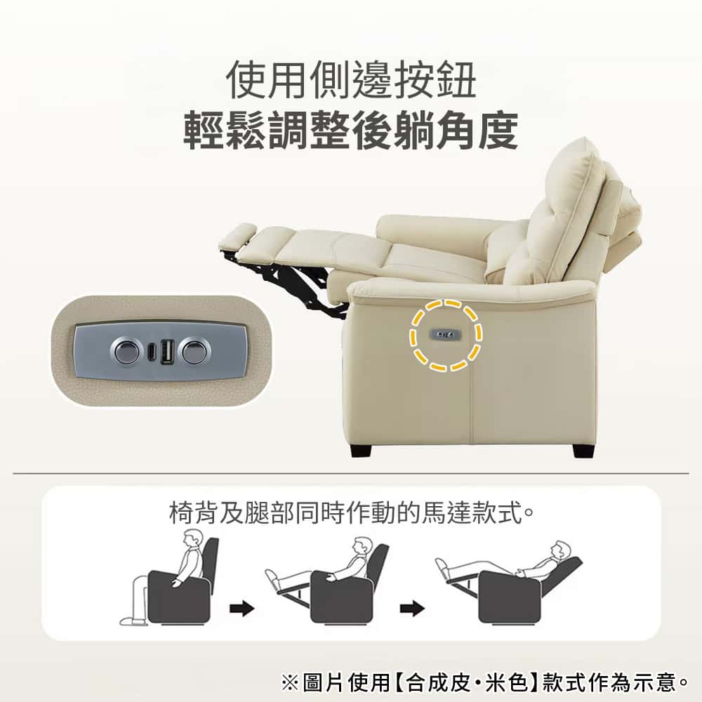 ◎3人用電動可躺式沙發 電動沙發 N-BELIEVA 3 NS合成皮 耐磨合成皮革 GY NITORI宜得利家居 4