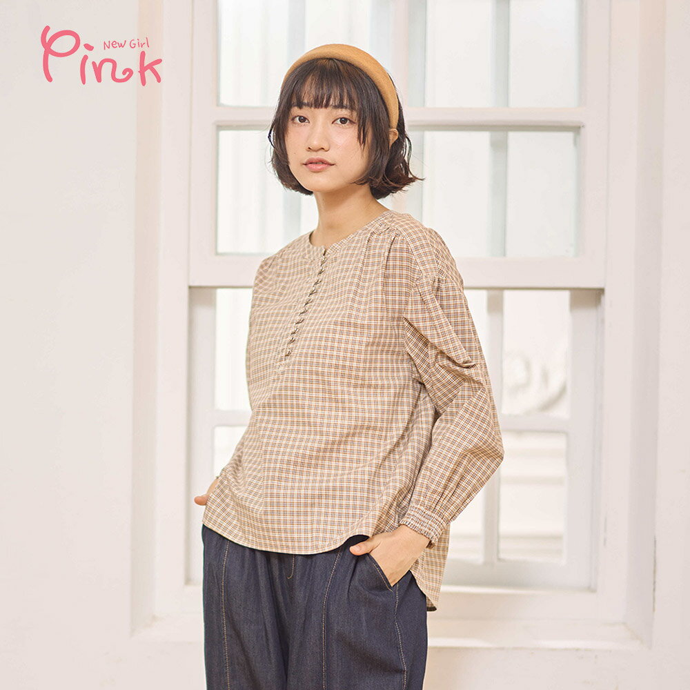 Pink* 百變格子圓領襯衫 (2色) Z2205AD 治裝激推