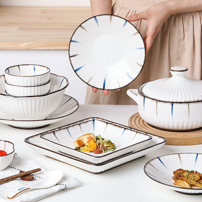 陶瓷碗碟家用組合創意方形菜盤子魚盤湯鍋網紅高腳碗盤子日式餐具