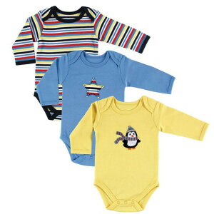 美國 luvable friends 嬰幼兒100%純棉長袖包屁衣3件組_調皮企鵝(LF55020)