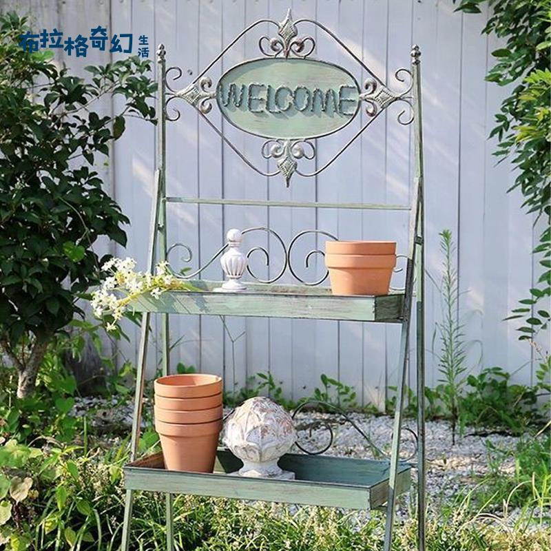 【布拉格】 復古花架 花園植物架 田園風多層置物架 多肉植物架 可折疊花盆架做舊 免運可開發票 工廠現貨