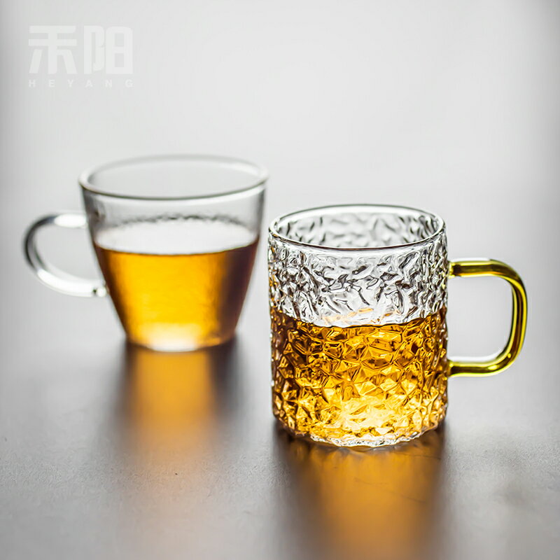 耐熱玻璃小茶杯日式手工錘紋功夫茶具品茗杯家用酒杯帶把水杯杯子