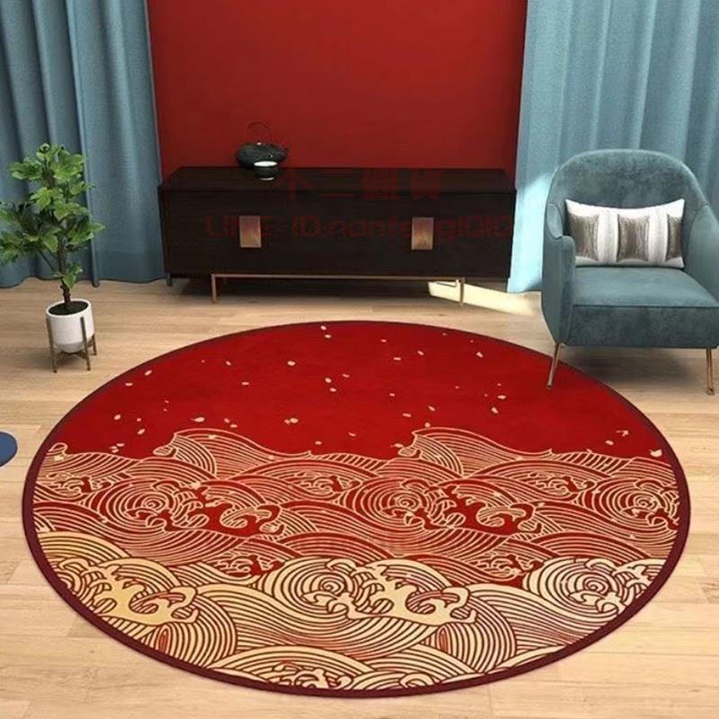 地毯 兒童房圓形可愛家用臥室客廳地毯 紅款新中式地墊【不二雜貨】
