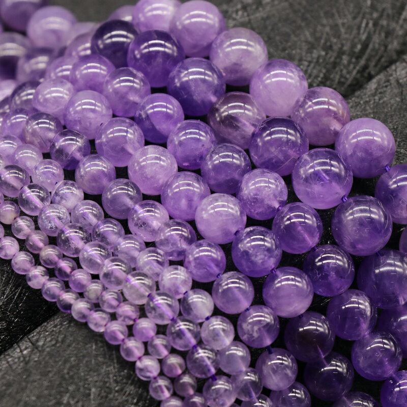 Amethyst 天然紫水晶圓珠散珠子diy串珠水晶石飾品配件半成品材料
