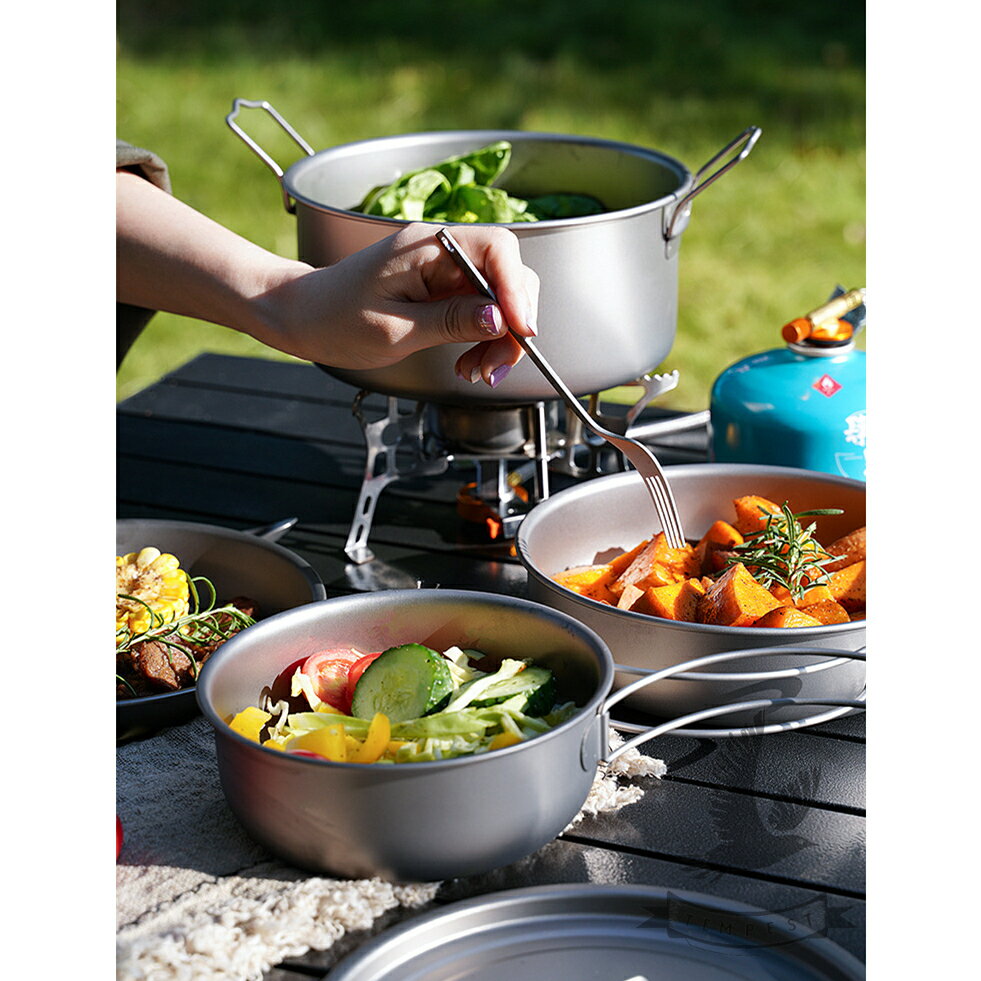 【燉煮兩用】鈦燉蒸鍋 鈦燉鍋 鈦煎鍋 平底鍋 湯鍋 鈦烤鍋 鈦鍋 戶外鍋具 登山炊具 露營 輕量無毒 鈦折疊鍋 鈦蒸煮鍋 7
