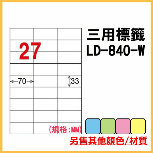 量販一箱 龍德 longder 電腦 標籤 27格 LD-840-W-A 白色 1000張 列印 標籤 雷射 噴墨