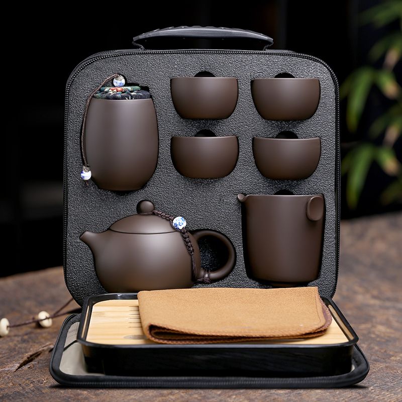 茶具套組 便攜茶具套裝 車載功夫茶具套裝 旅行便攜包 一壺四杯茶盤辦公戶外紫砂泡茶壺茶具