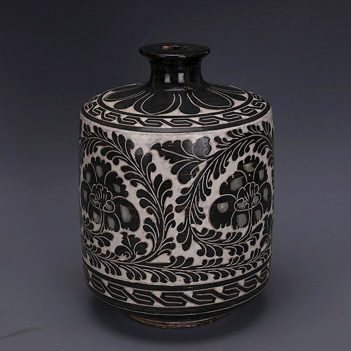 宋代磁州窯墨彩繪牡丹紋燈籠罐出土老貨仿古瓷器古玩古董復古擺件