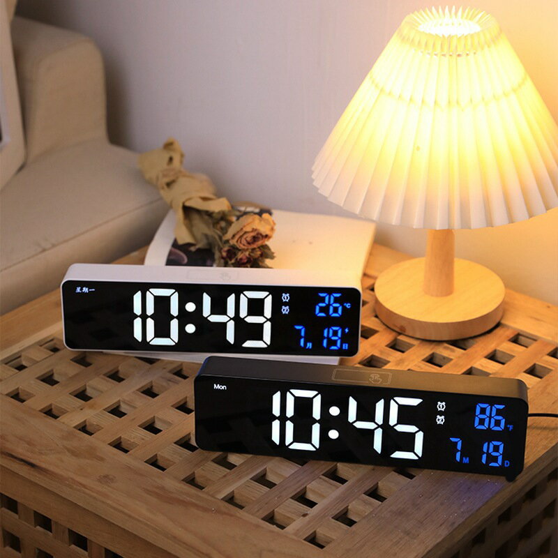 充電型LED時鐘帶溫度電子鐘客廳掛鐘簡約數字鐘床頭鬧鐘貪睡6625