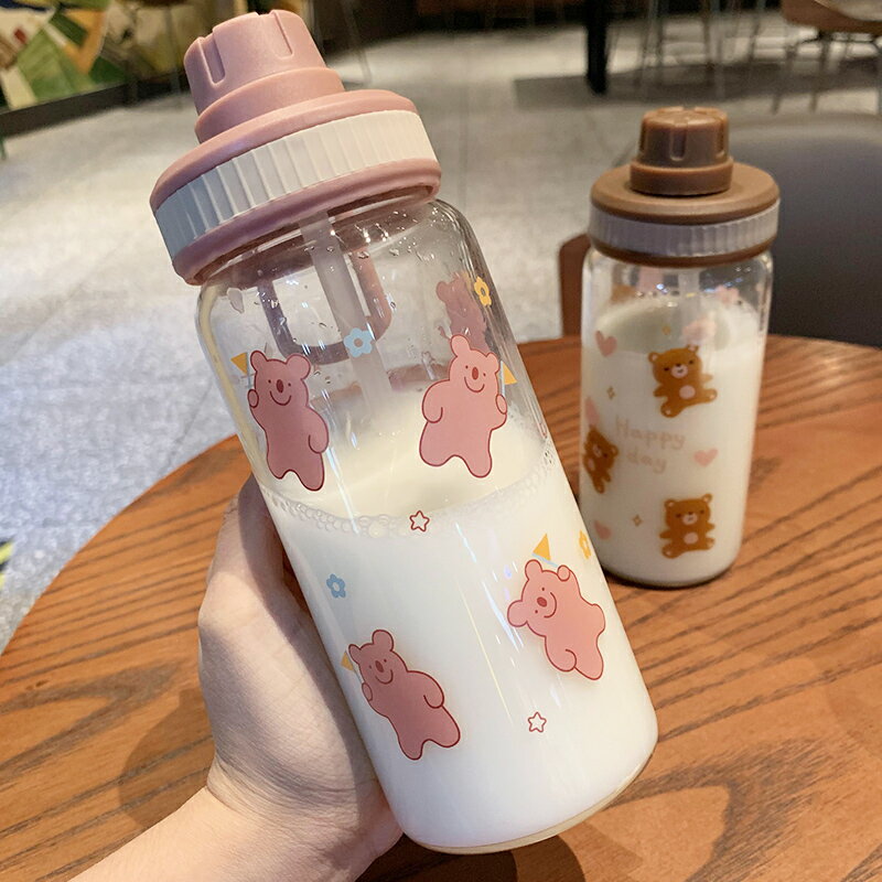 帶吸管玻璃杯女可愛便攜水杯簡約清新森系學生杯子創意個性潮流