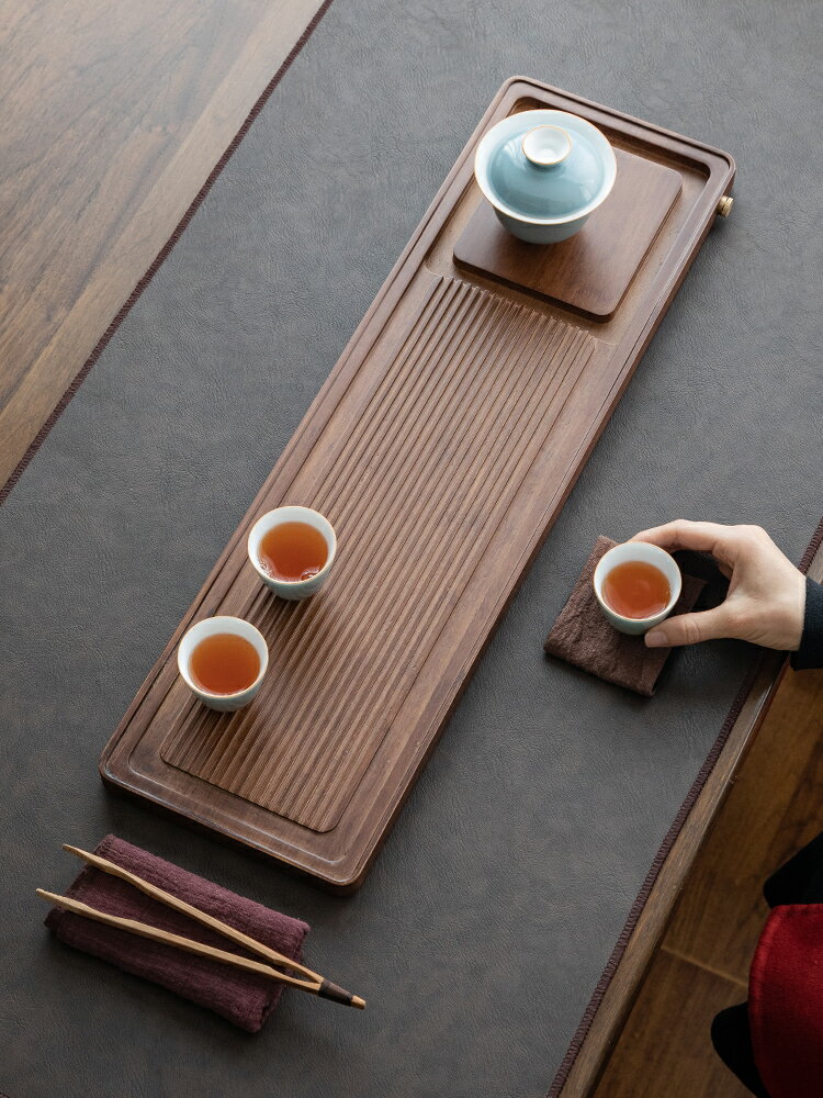 重竹烏金石茶盤 整塊平板家用簡約干泡盤實木大小號茶臺排水日式