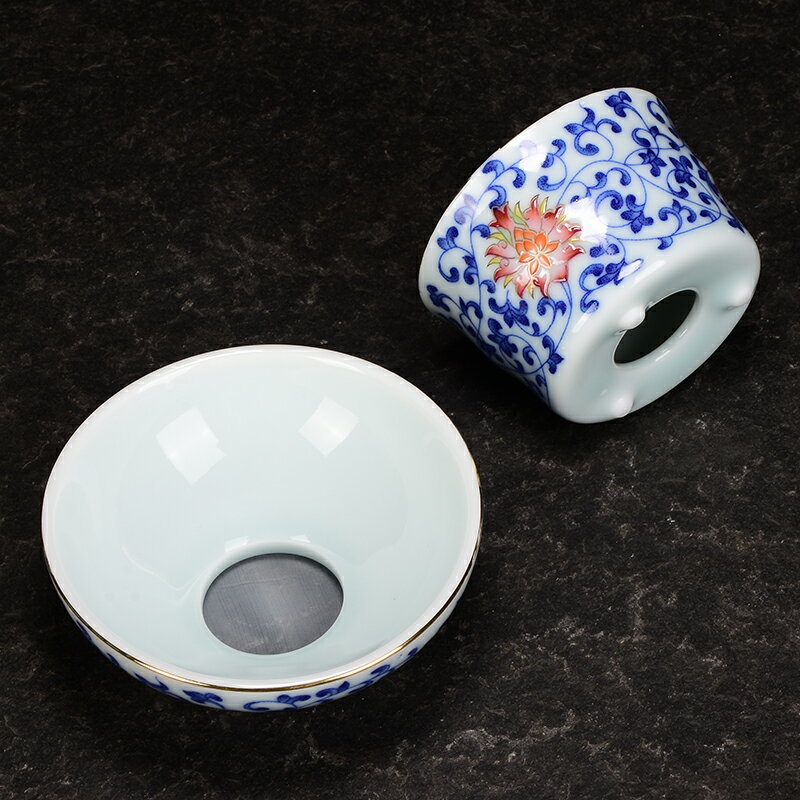 琺瑯彩陶瓷茶漏組茶濾家用功夫茶具 茶葉過濾器手工濾茶器