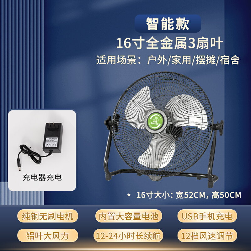 {可打統編 保固一年}可充電電風扇靜音戶外家用大風力12v便捷式擺攤太陽能無線趴地扇 0
