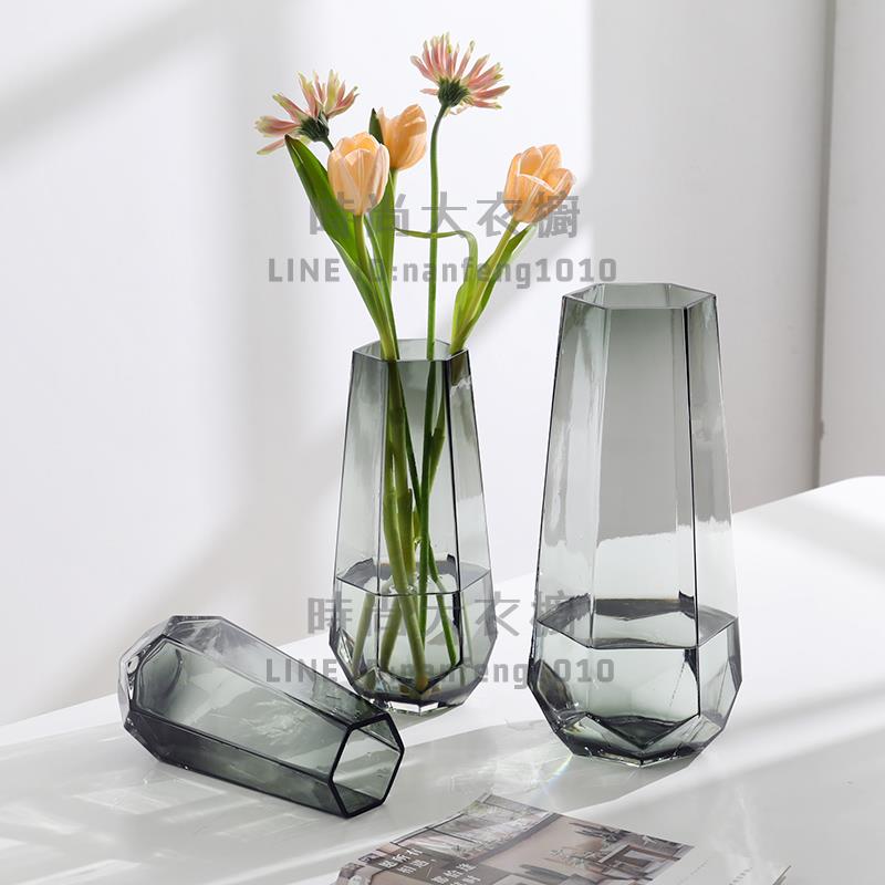 北歐簡約創意玻璃花瓶透明水養插花玫瑰百合花器客廳擺件家用【時尚大衣櫥】