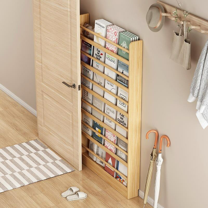 APP下單享點數9% 壁掛置物架實木兒童書柜上墻免打孔收納柜子門后薄柜夾縫簡易書架