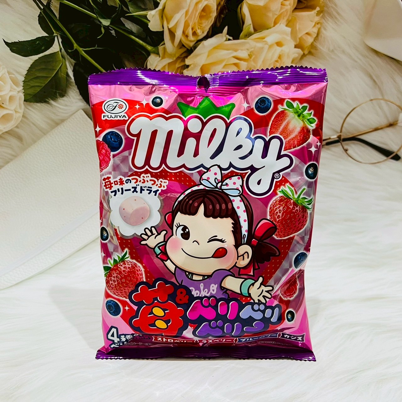 日本 FUJIYA 不二家 Milky 莓果風味牛奶糖 64g 牛奶糖 莓果糖 草莓 藍莓 黑醋栗 覆盆莓｜全店$299 全家取貨免運｜滿額折500｜APP下單最高賺19%點數⚡