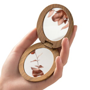 綠檀木復古化妝鏡 隨身便攜雙面鏡 女士手持補妝鏡創意個性小鏡子