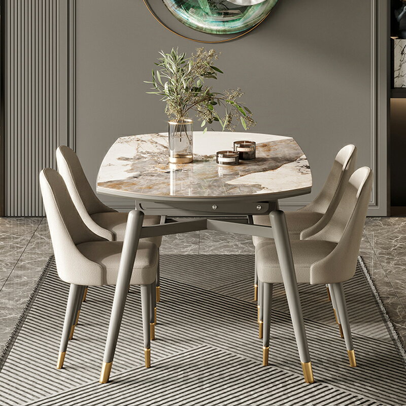 可伸縮圓桌 現代簡約 家用 小戶型 折疊吃飯桌子 北歐 餐桌
