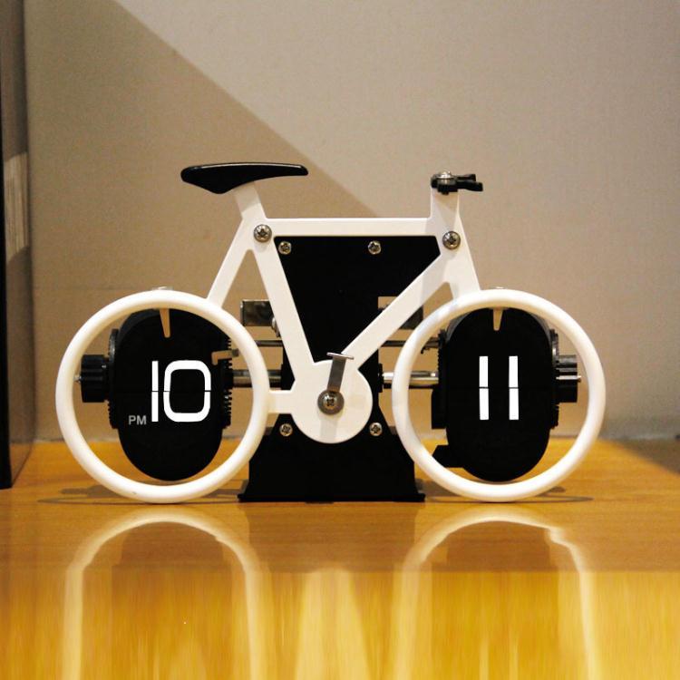 創意妙刻自行車翻頁鐘個性單車造型桌面翻葉鐘表簡約家居裝飾擺件 樂樂百貨